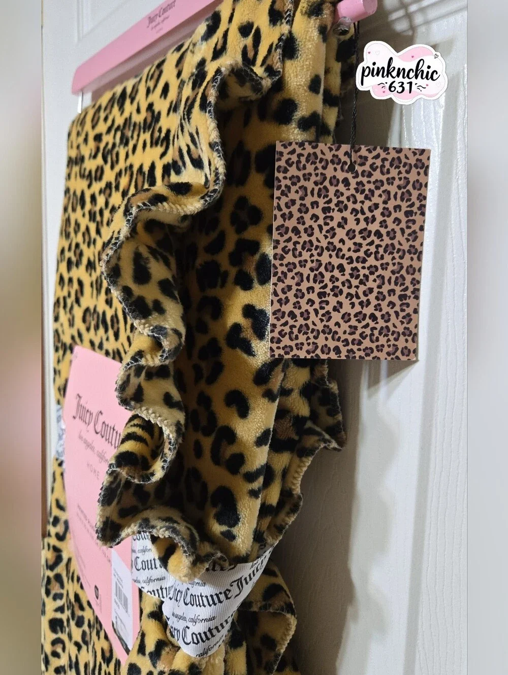 Juicy Couture Leopard Cheetah Print Ruffled Edge Plush Throw Blanket